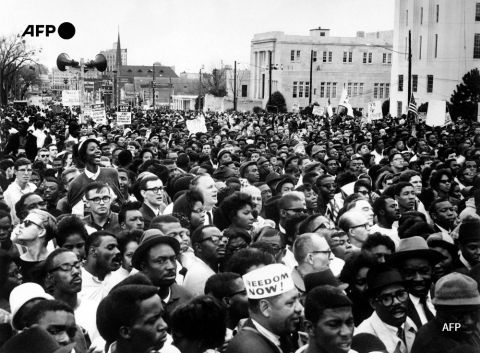 Demonstrators arrive in Montgomery from Selma on March 26, 1965 - AFP