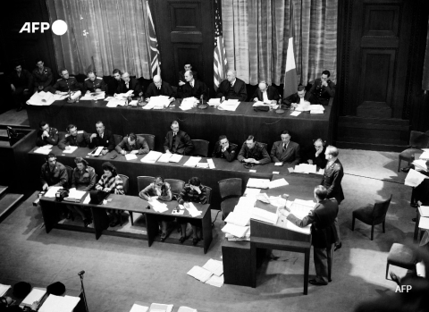 The judges bench at the Nuremberg Tribunal in November 1945 - AFP