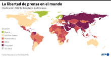 Clasificación mundial de la libertad de prensa en 2022 hecha por Reporteros Sin Fronteras (RSF)